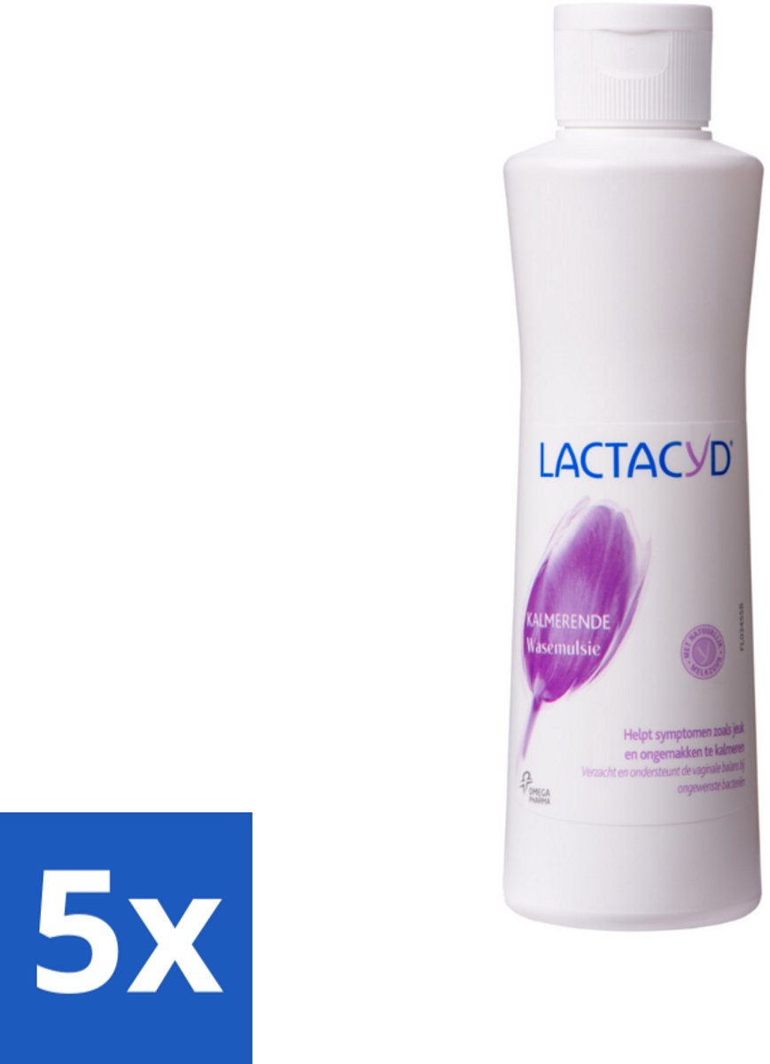 5 x Lactacyd – Kalmerend – Verzachtend – 250 ml - Kalmerende Wasemulsie - Intieme Verzorging - Jeuk Verlichten - Roodheid Verlichten - Irritatie Verlichten