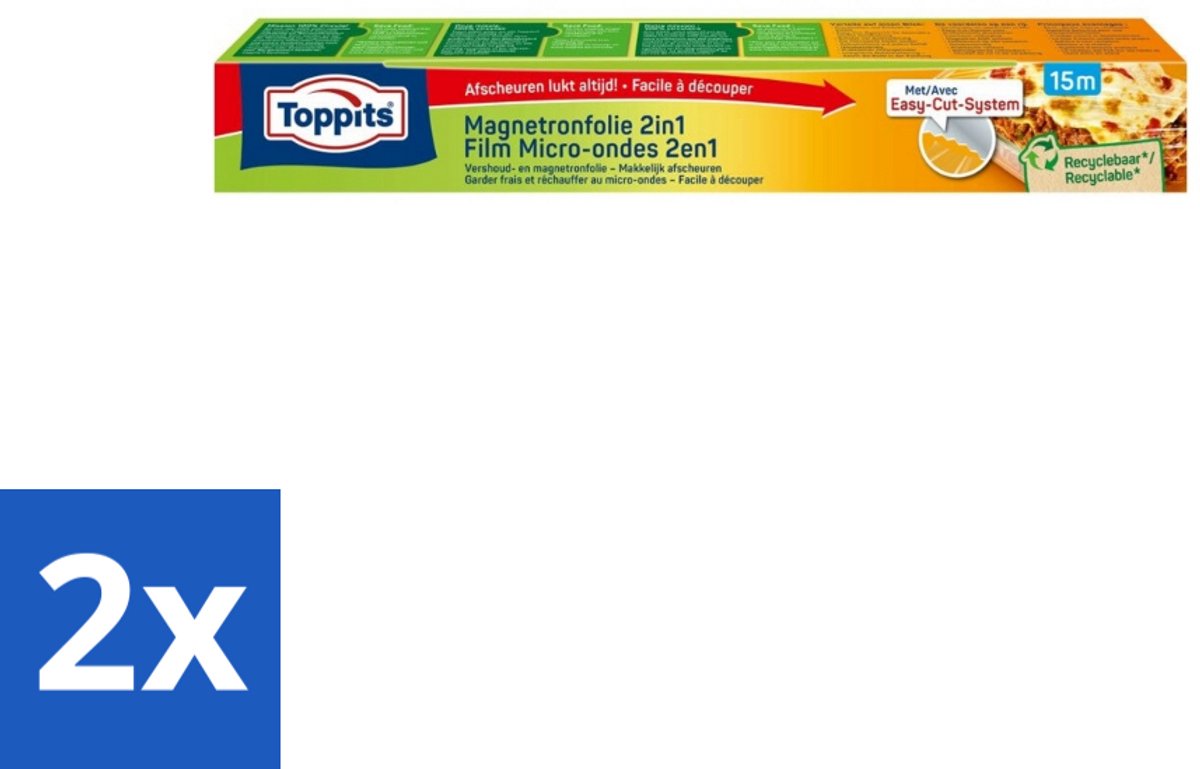 2 x Toppits – Magnetronfolie 2-in-1 – 15 m - Magnetronfolie - Bewaren - Opwarmen - Stoomafgifte - Versheid