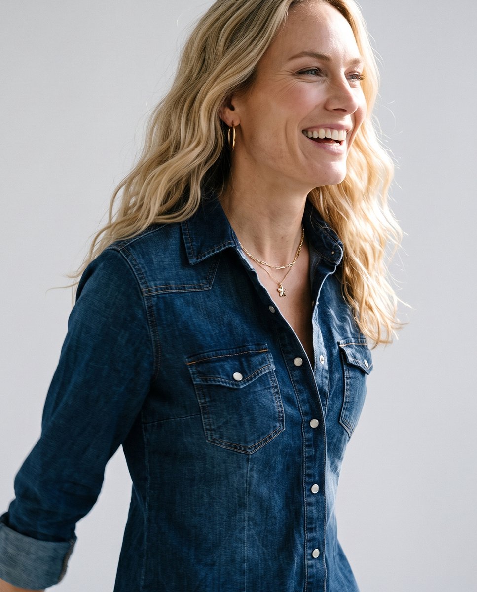 Je m'appelle Dames Blouse Met stretch - Blauw - Maat L