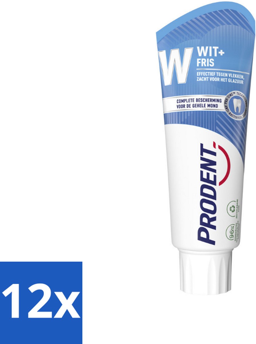12 x Prodent – Tandpasta – Wit + Fris – Complete Bescherming – 75 ml - Tandpasta - Glazuur Bescherming - Vlekverwijdering - Wittere Tanden - Mondverzorging