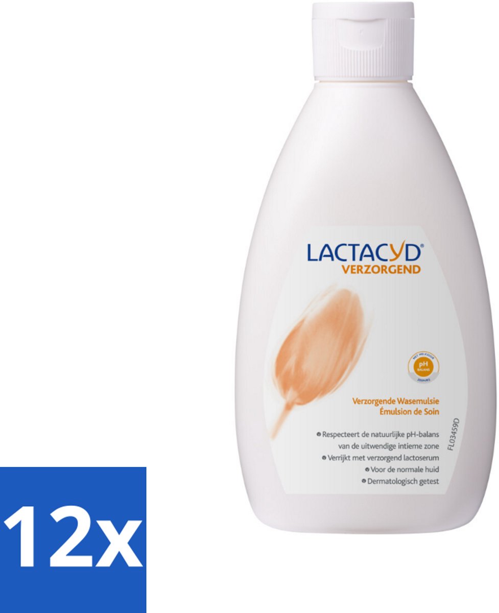 12 x Lactacyd – Verzorgende Wasemulsie – pH-vriendelijk – 300 ml - Intieme Wasemulsie - Milde Intieme Verzorging - Zeepvrij - PH-vriendelijk - Gevoelige Huid