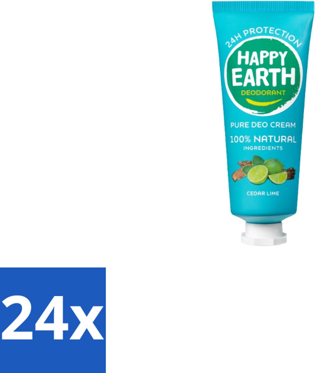 24 x Happy Earth – Deodorant Cream – 100% Natuurlijk Cedar Lime – 40 ml - Natuurlijke Deodorant - Deodorant Crème - Frisse Geur - Cederhout - Limoen