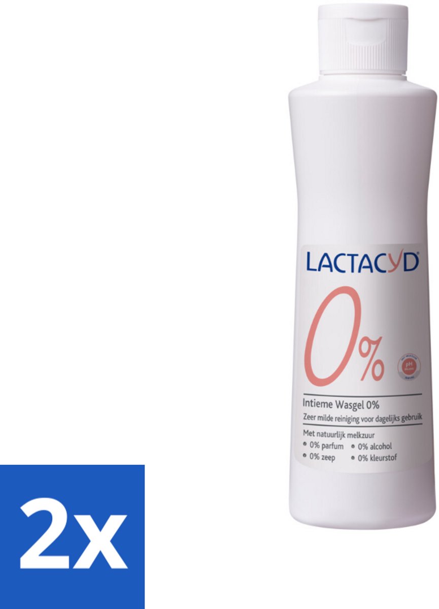 2 x Lactacyd – 0% – Milde Wasgel – 250 ml - Intieme Wasgel - Gevoelige Huid - PH-vriendelijk - Zeepvrij - Milde Wasgel