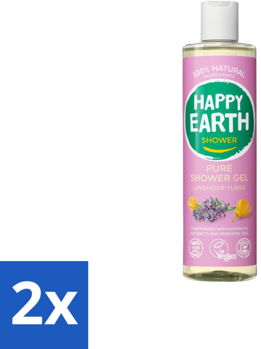 2 x Happy Earth – Douchegel – 100% Natuurlijk Lavender Ylang – 300 ml - Douche Gel - Natuurlijke Douche - Lavendel Douche - Ylang-ylang Douche - Vegan Douche