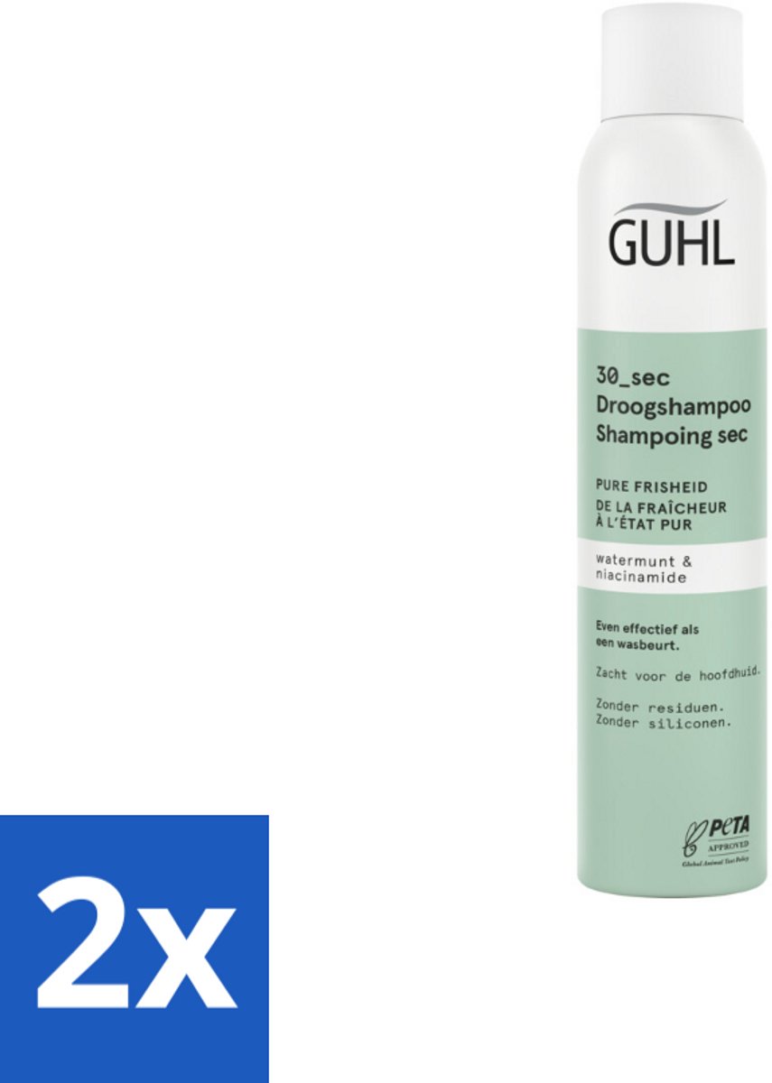 2 x Guhl – Droogshampoo – Pure Frisheid 30 sec – 200 ml - Droogshampoo - Fris Haar - Schoon Haar - Watermunt - Niacinamide