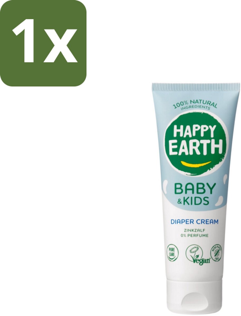 1 x Happy Earth – Diaper Cream – 100% Natuurlijk Baby & Kids – 75 ml - Baby Billen Crème - Luieruitslag Voorkomen - Gevoelige Huid - Zink Oxide Crème - Natuurlijke Baby Crème