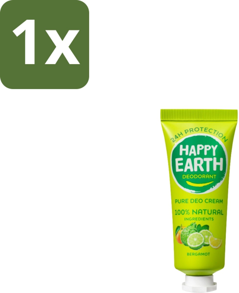 1 x Happy Earth – Deodorant Cream – 100% Natuurlijk Bergamot – 40 ml - 100% Natuurlijk Deodorant - Bergamot Deodorant - Natuurlijke Deodorant Crème - Aluminiumvrij Deodorant - Vegan Deodorant