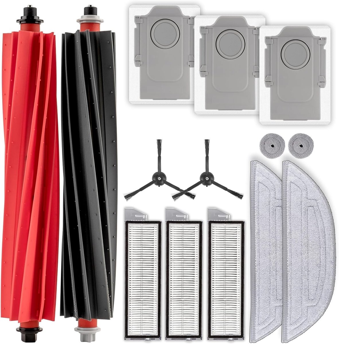 14-delige vervangingsset voor robotstofzuiger met 2 rollerborstels, 2 zijborstels, 3 HEPA-filters en 3 stofzakken voor optimale reiniging