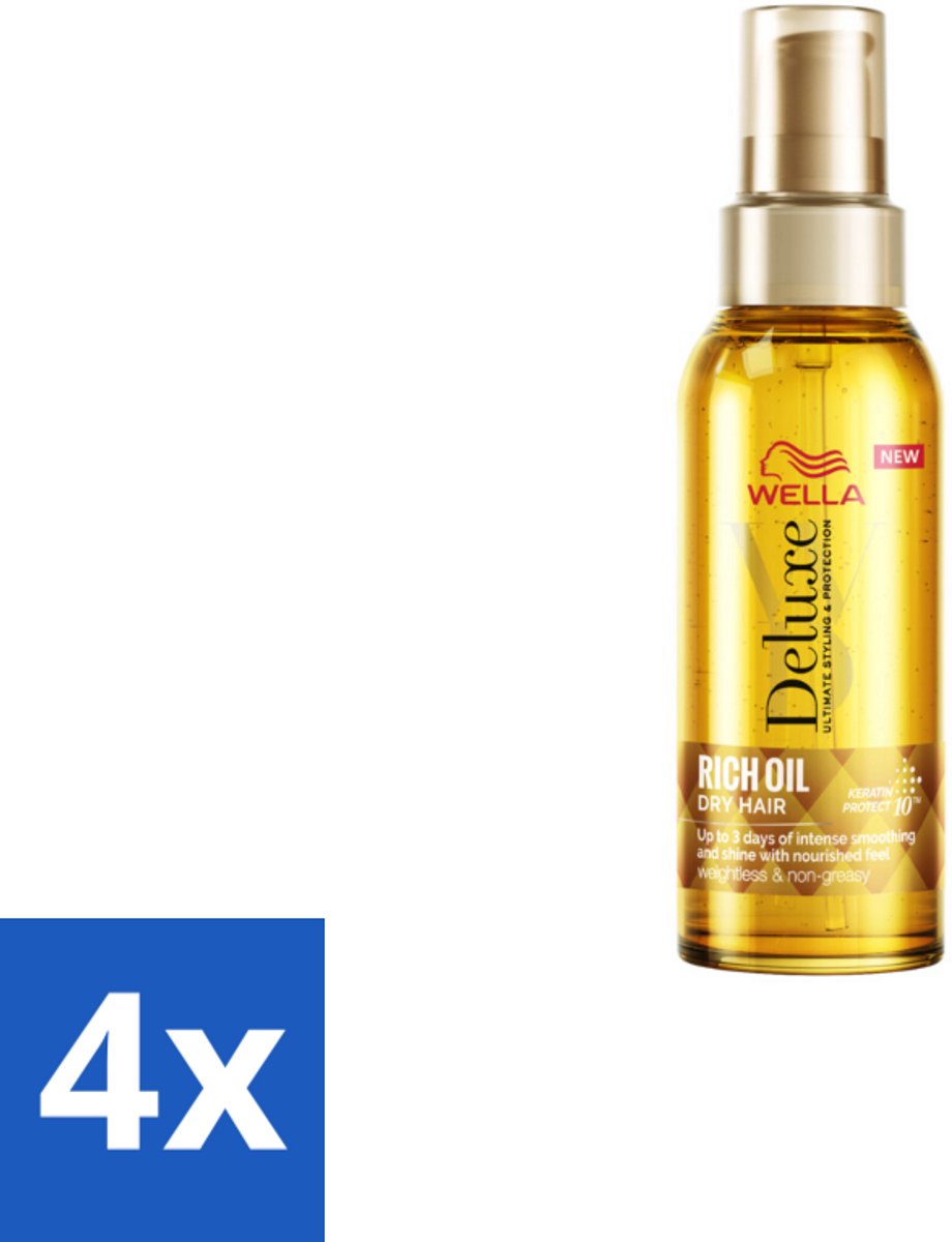 4 x Wella – Deluxe Oil Rich – Haarolie – 100 ml - Haarolie - Glans - Voeding - Droog Haar - Beschadigd Haar