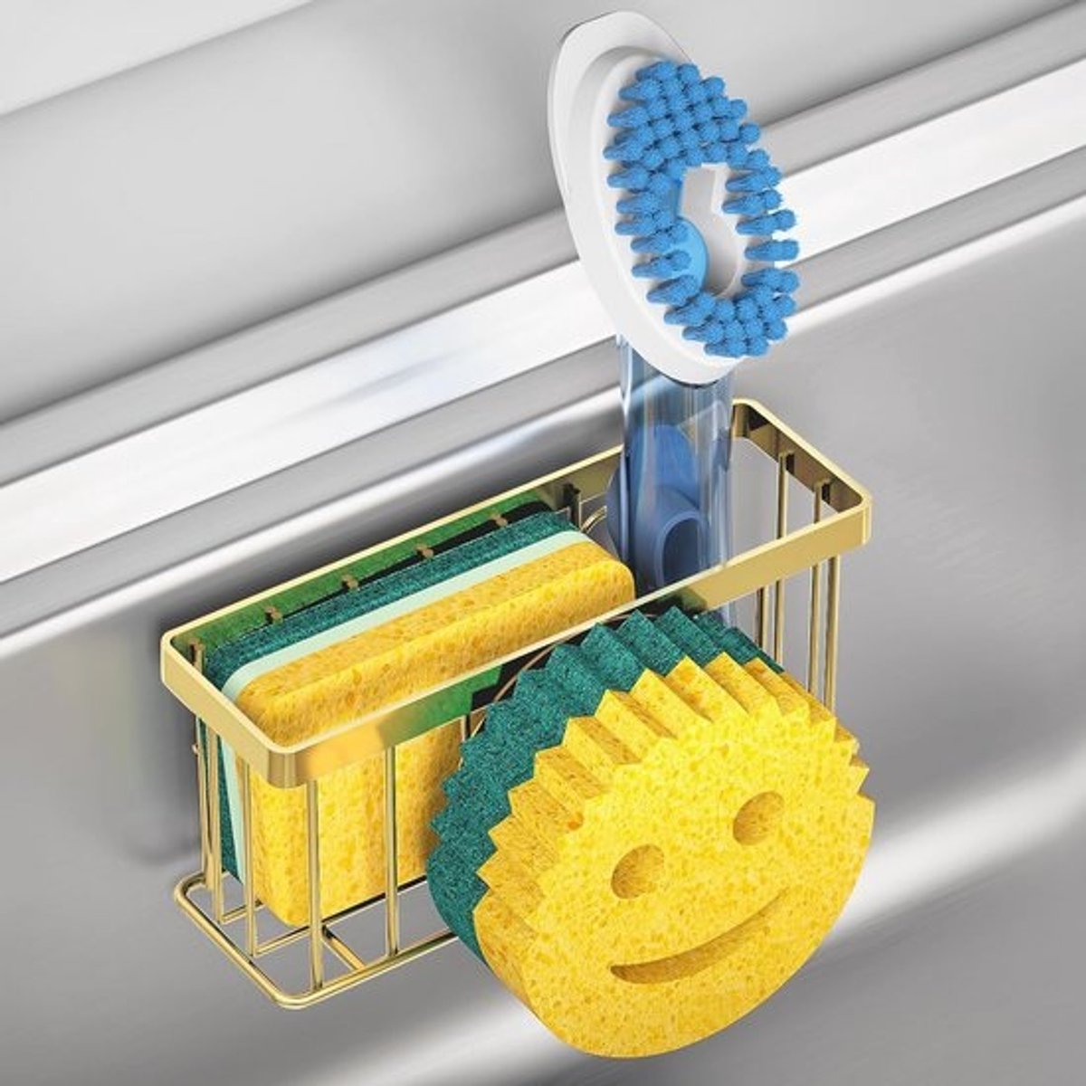 Sponshouder met Smiley Gezicht - Gootsteen Caddy en Organizer met Zuignappen en Zelfklevende Strips