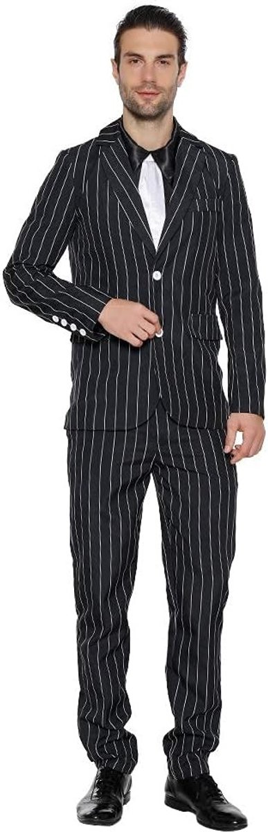 1920s Gestreept Gangster Kostuum voor Mannen met Jas, Broek en Stropdas - Retro Stijl, Feestkleding, Halloween Outfit
