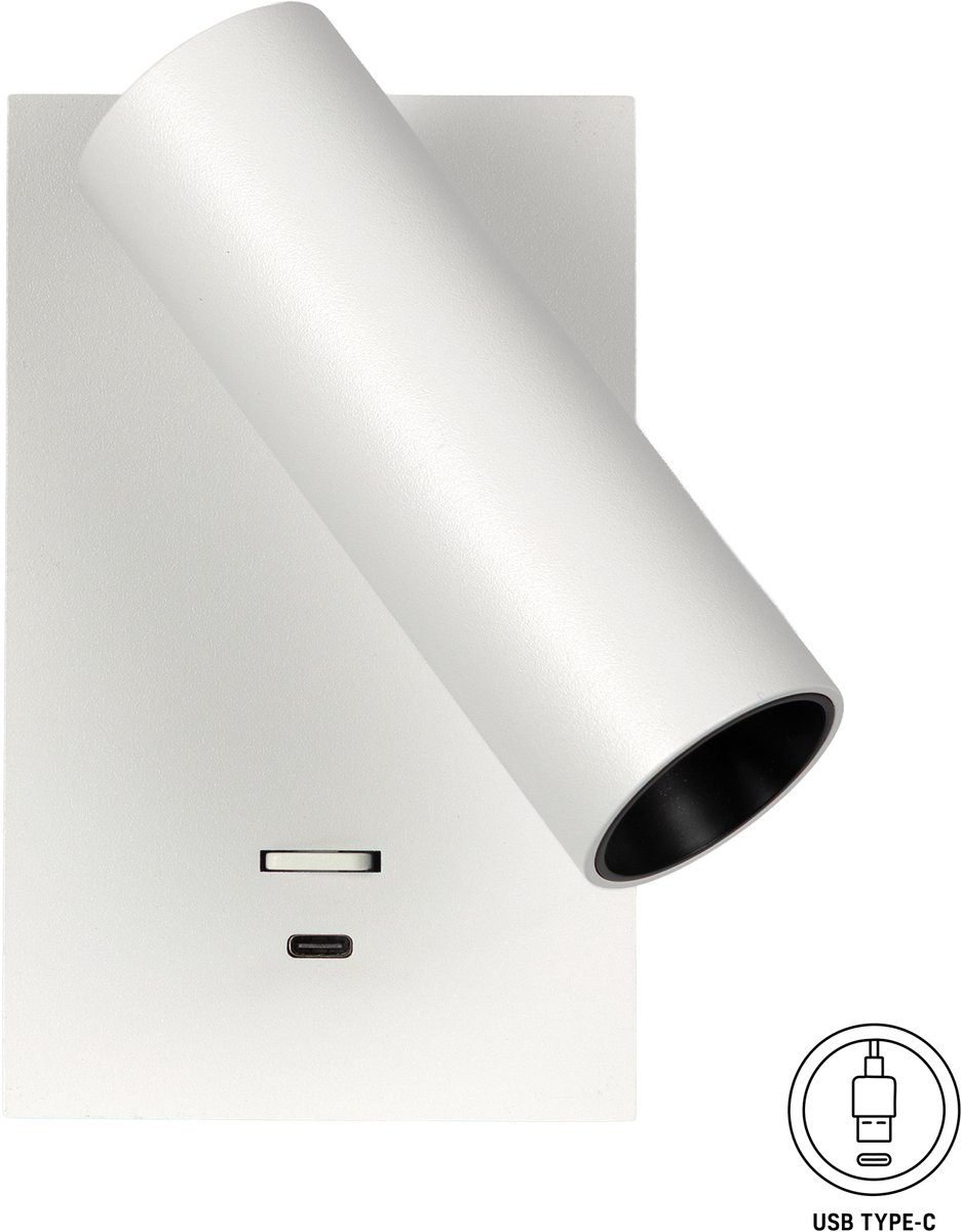 KS Verlichting wandlamp - Elias - bedlampje - richtbaar - schakelaar - wit - GU10 - aluminium