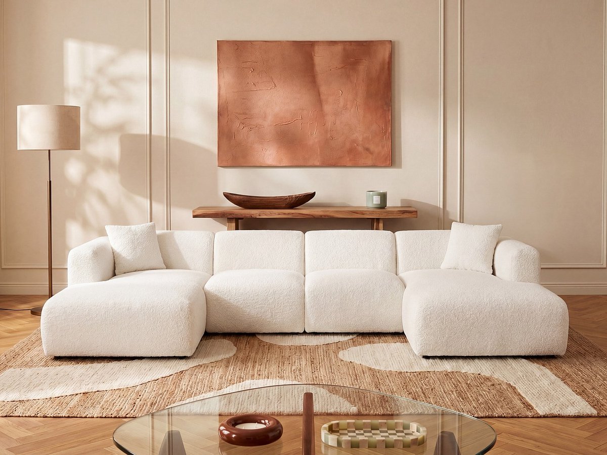 Vente-unique Fauteuil in witte boucléstof van Maison Céphy POGNI