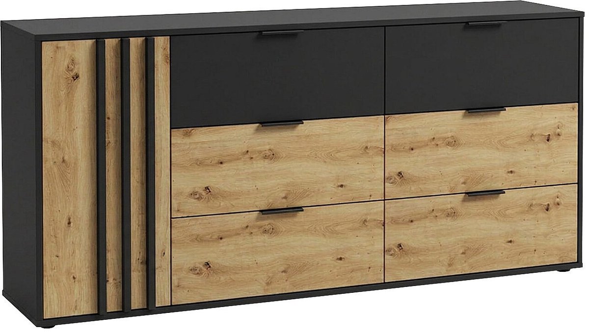 Vente-unique Ladekast met 6 lades en 1 deur - Zwart en naturel TUNALO