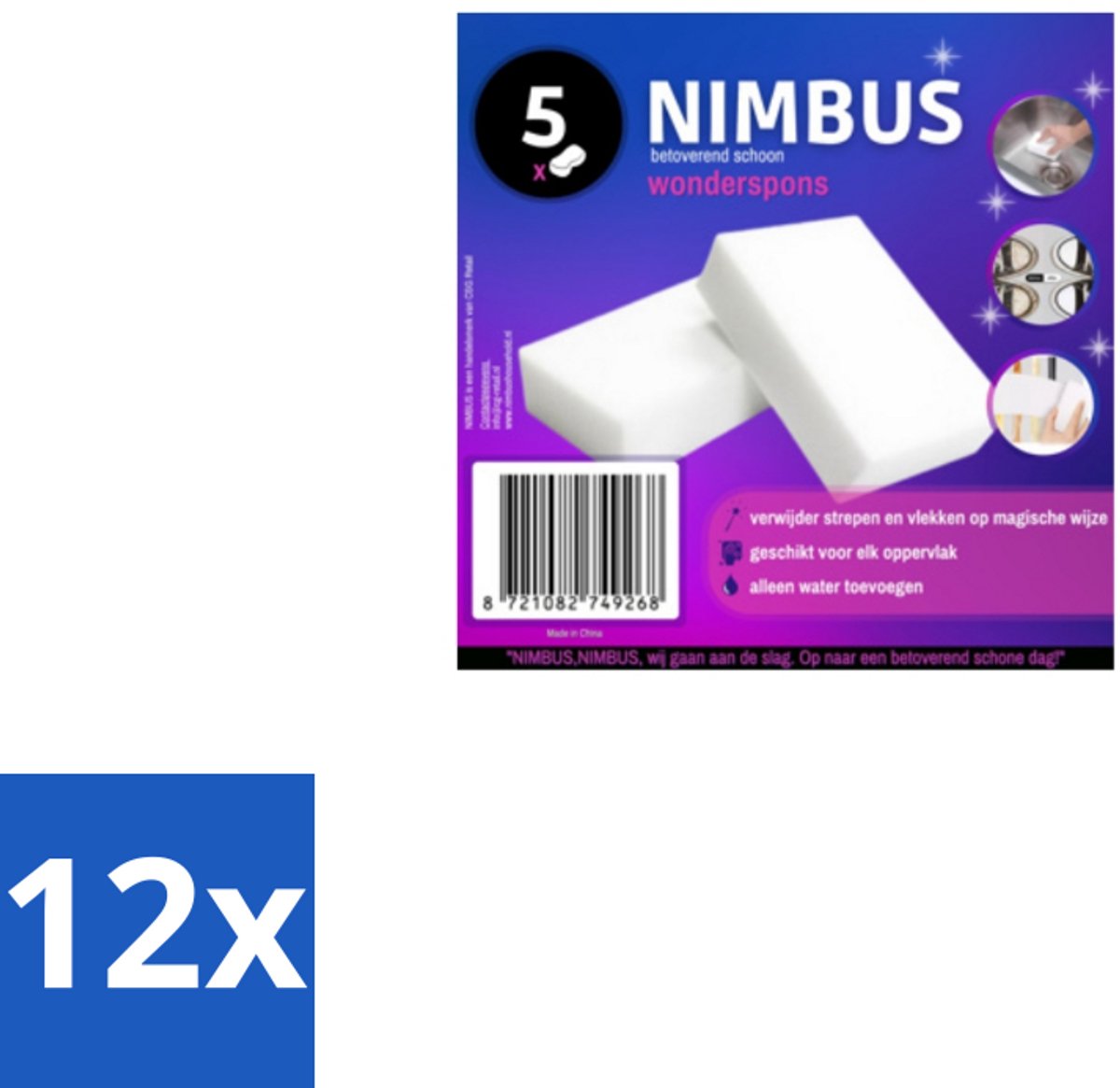 NIMBUS – Wonderspons – Melamine Spons – Voordeelverpakking - Voordeelverpakking - 12 stuks