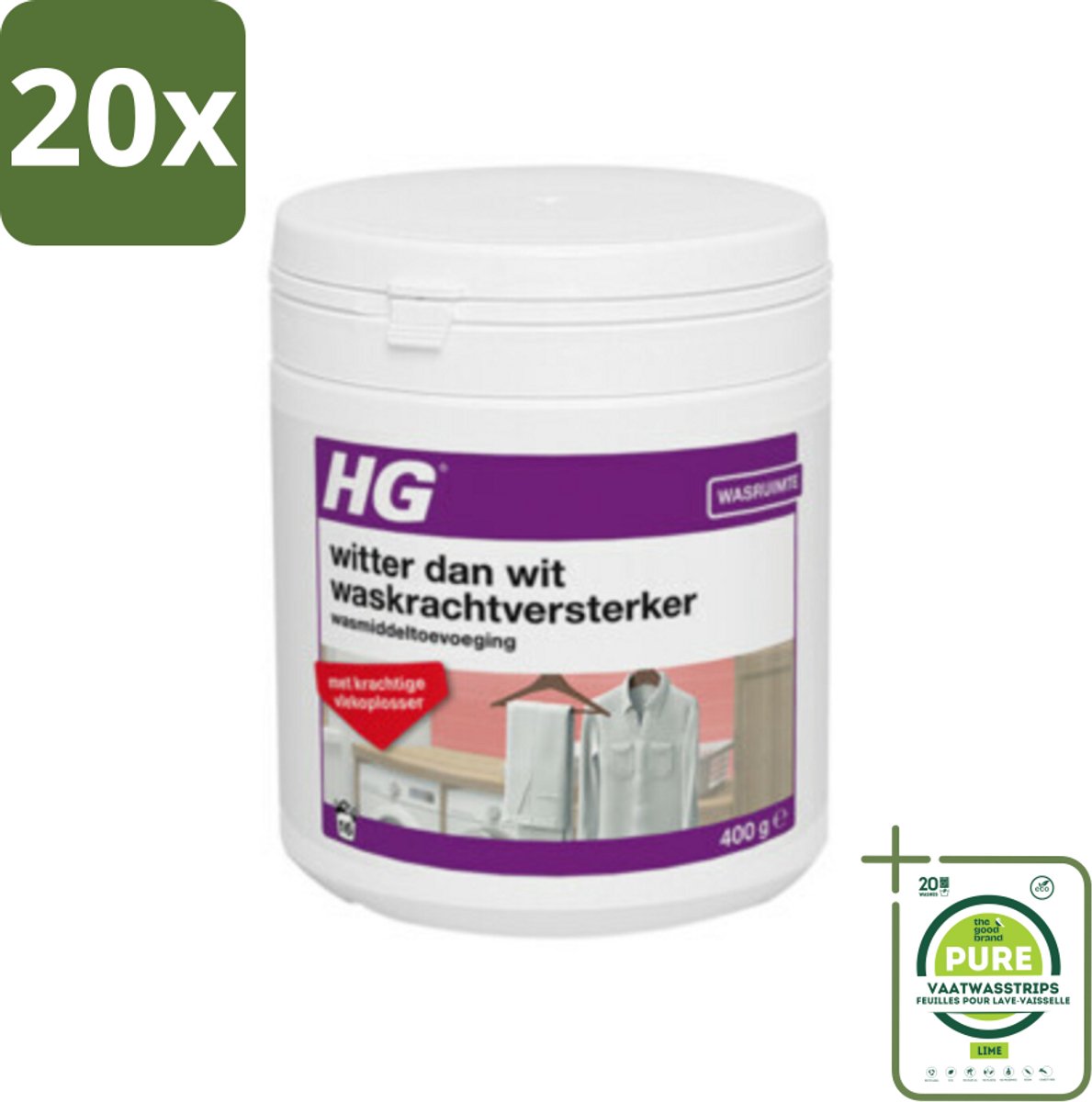 20 x HG Witter Dan Wit Waskrachtversterker Met Vlekoplosser 500 gr - Grootverpakking - Witwasmiddel - Wasversterker - Vlekkenverwijderaar - Witwas - Wasmiddeltoevoeging