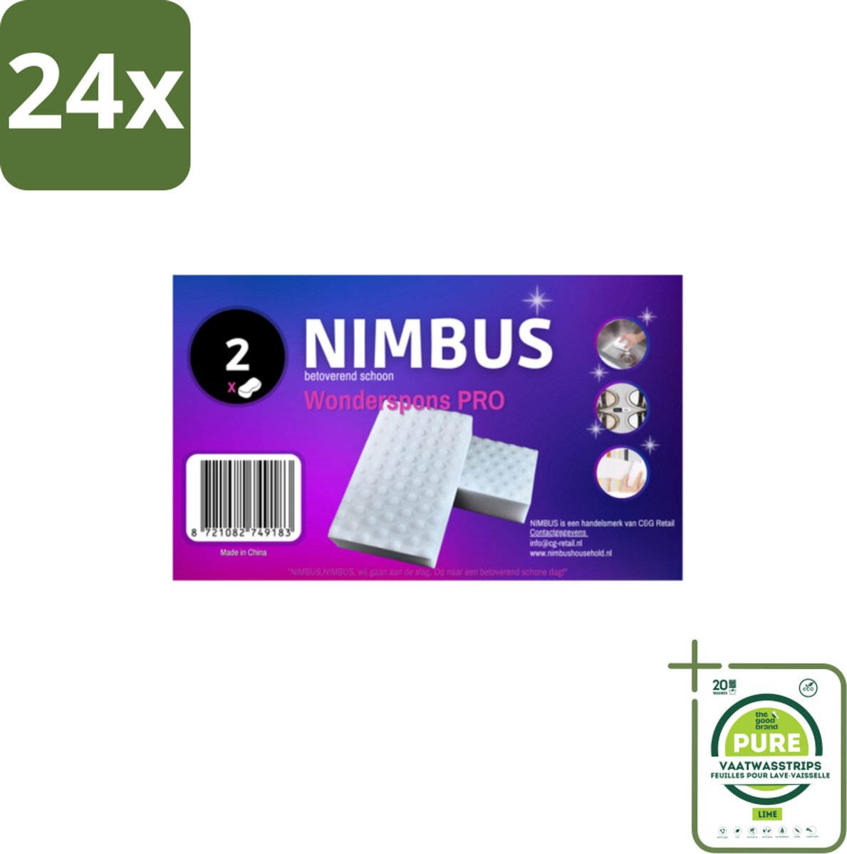 NIMBUS Wonderspons Pro Wit 2 stuks per verpakking - Voordeelverpakking - 24 stuks - Schoonmaken - Reinigen