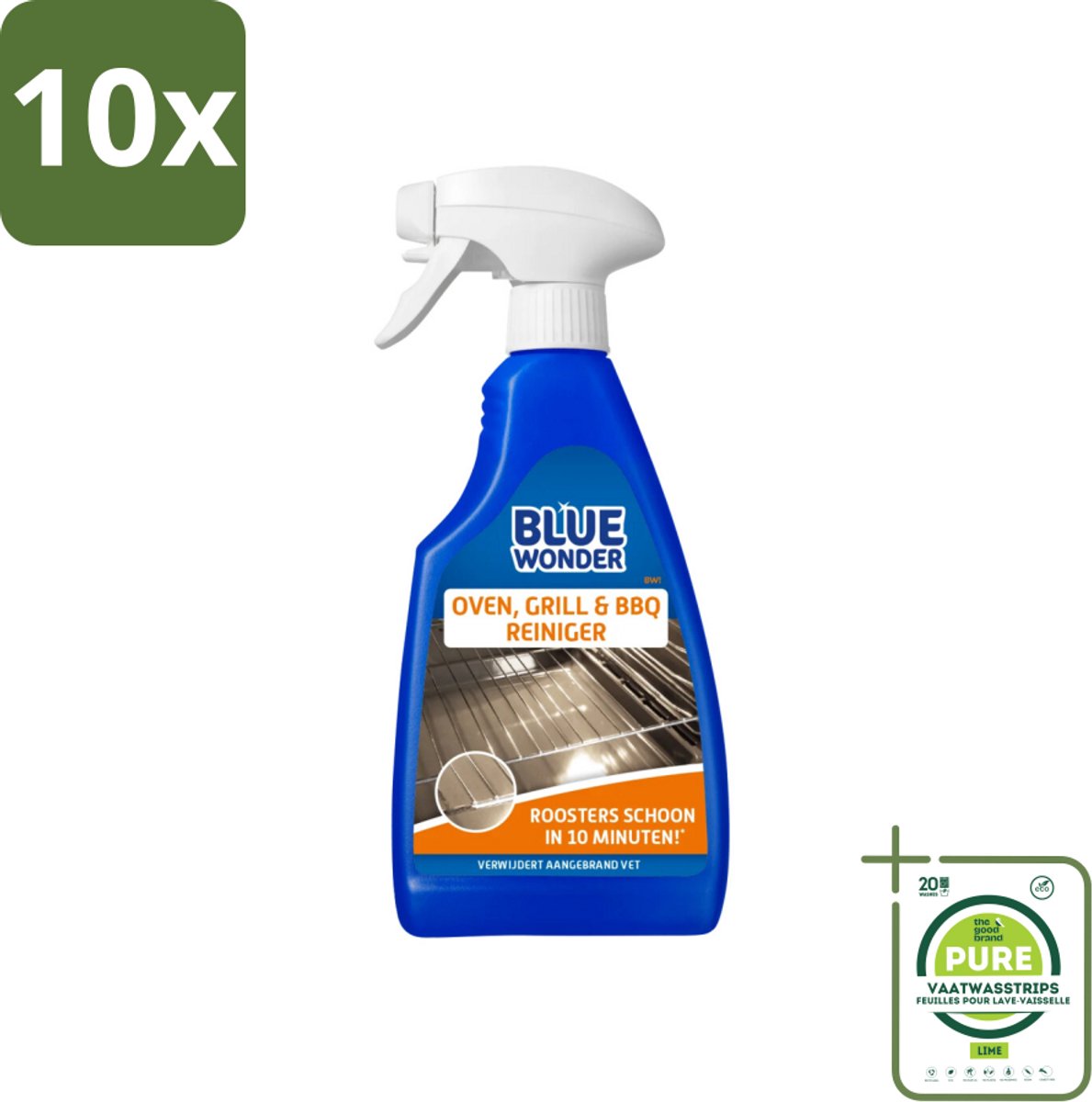 10 x Blue Wonder Oven & Grillreiniger 500 ml - Grootverpakking - Ovenreiniger - Grillreiniger - Vetverwijderaar - Schoonmaakmiddel - Biologisch Afbreekbaar