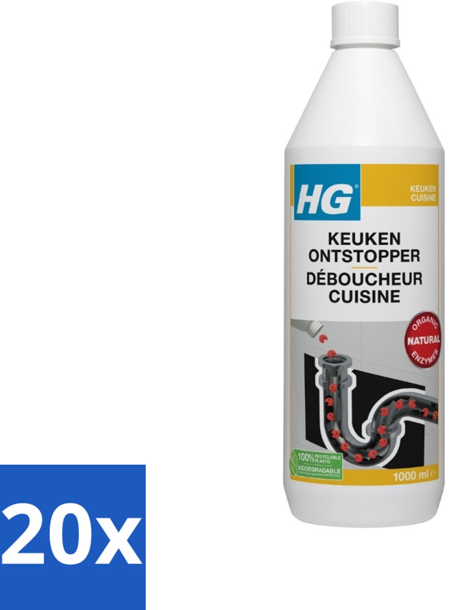 20 x HG Keukenontstopper 1 liter - Keukenontstopper - Enzymen - Verstopping - Gootsteen - Etensresten