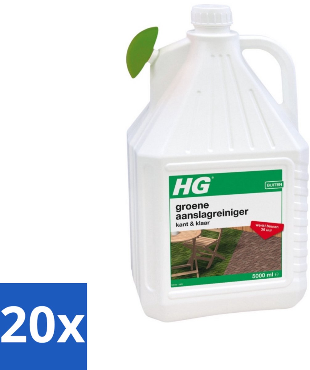 20 x HG - Buiten - Groene Aanslagreiniger - Kant & Klaar - Resultaat Binnen 36 Uur - 5L - Groene Aanslag Verwijderen - Buitenoppervlak Reinigen - Terras Reinigen - Balkon Reinigen - Beelden Reinigen