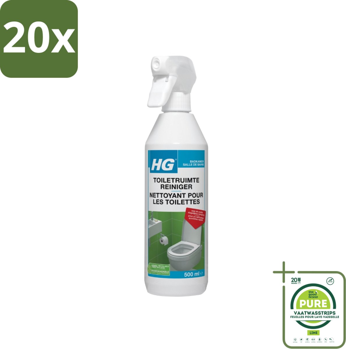 20 x HG Toiletruimte Reiniger 500 ml - Grootverpakking - Toilet Schoonmaak - Toiletruimte Reiniger - Badkamersreiniger - Snel Drogend - Fris Ruikend