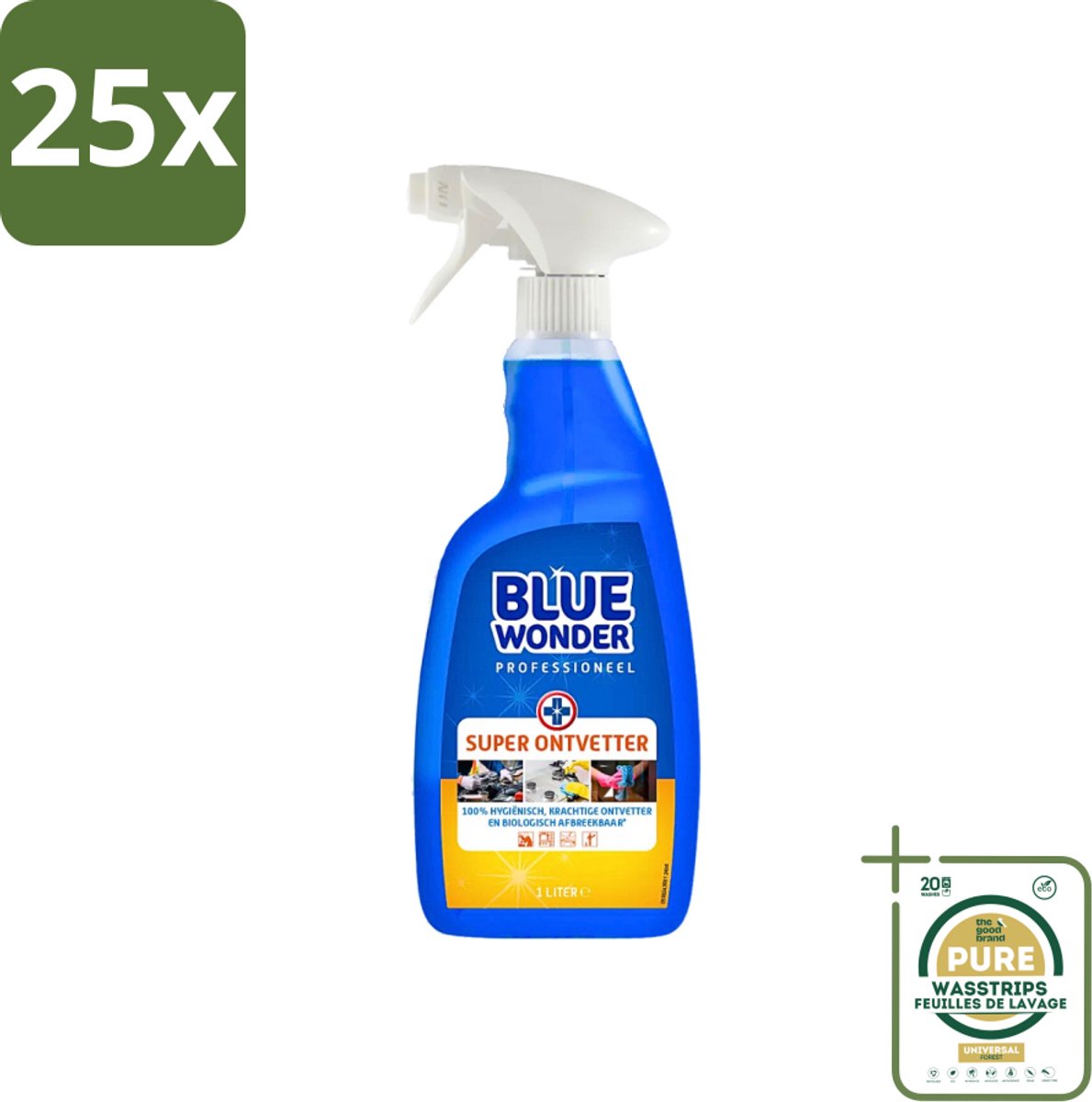 25 x Blue Wonder Professionele Superontvetter Spray 1 liter - Grootverpakking - Ontvettingsmiddel - Superontvetter - Keuken Reinigen - Badkamer Reinigen - Vet Verwijderen