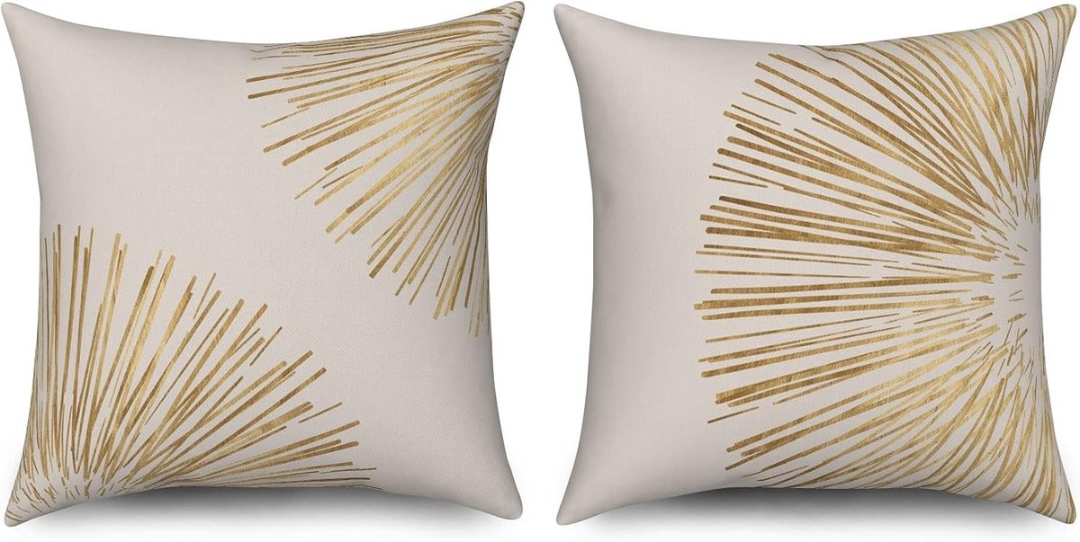 Set van 2 Boho Kussenhoezen 40 x 40 cm, Wasbare Decoratieve Kussens, Modern Design, Beige en Gouden Accenten, Perfect voor Sofa en Buitengebruik