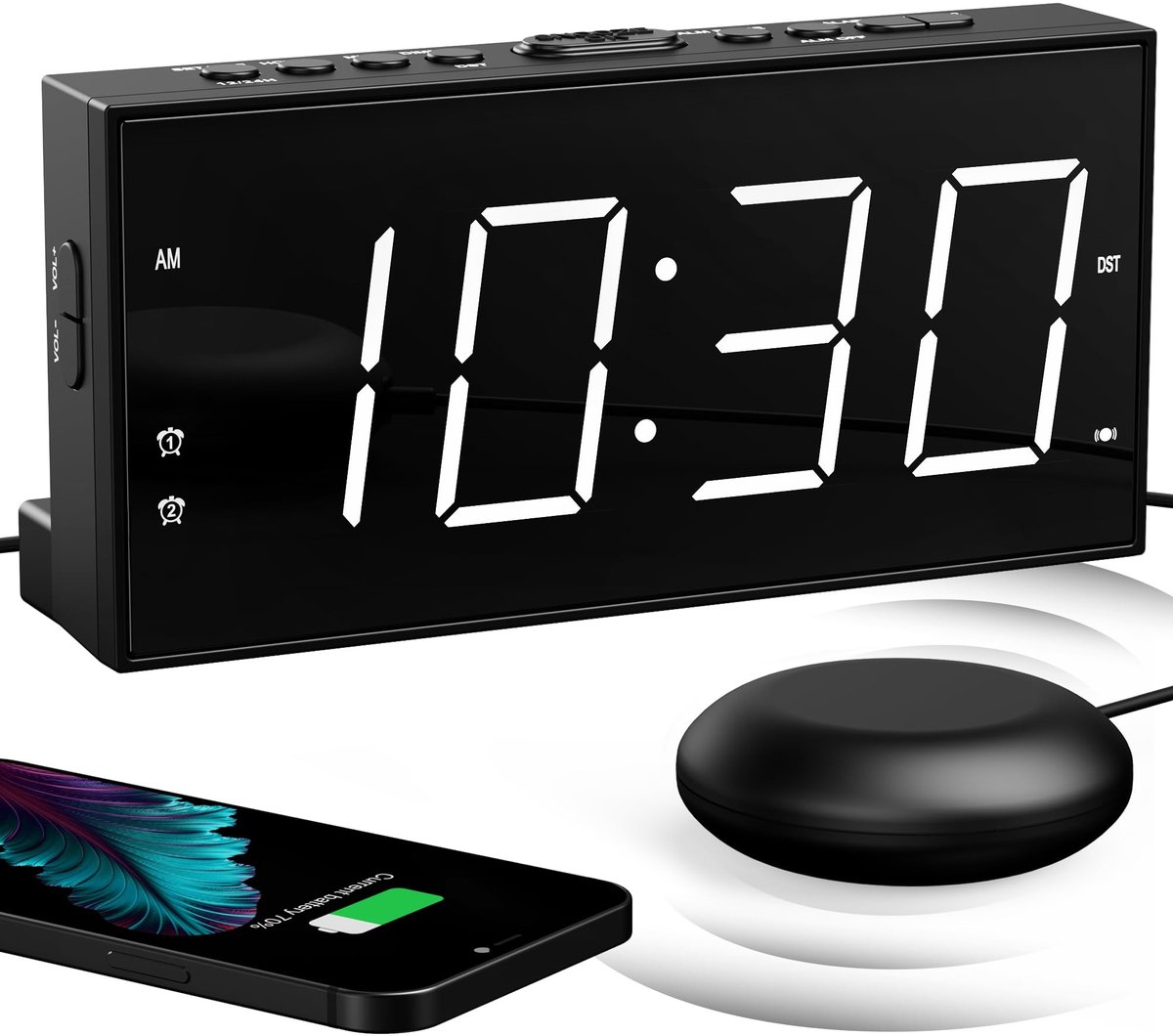 Elzusha - Digitale Alarmklok met Bed Shaker voor Diepe Slapers