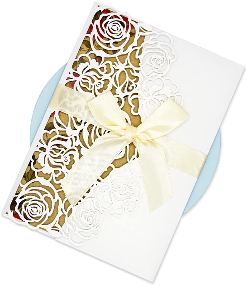 Elzusha - 40 Stuks Huwelijksuitnodigingen met Envelop en Ribbons - IJs Wit