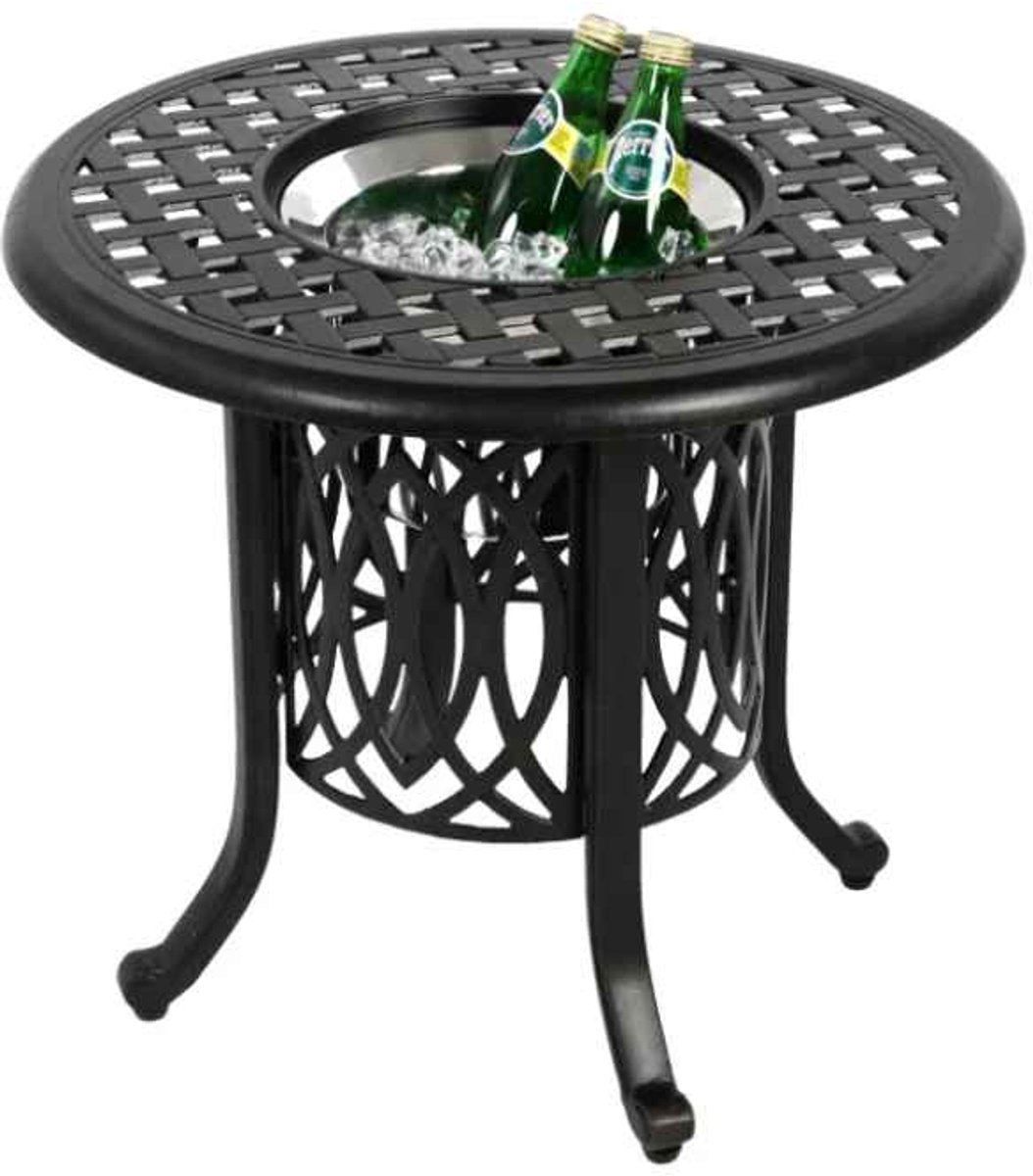 CORE Aluminium Buitentafel met IJsemmer - Multifunctionele Terras Bijzettafel - Weerbestendige Salontafel voor Buiten met Verstelbare Voetjes - Compacte Tuintafel voor Terras, Balkon, Tuin, Veranda en Zwembad - 55x55x49cm - Modern Design Zwart