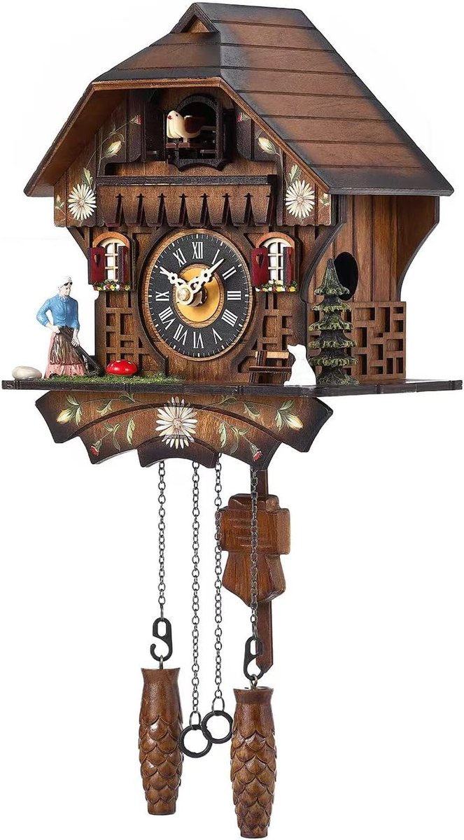 Kukkelklok Houten Pendule - Antieke Zwarte Bos Huis Klok - Met Nachtuitschakeling en Muziek - SnelShoppen