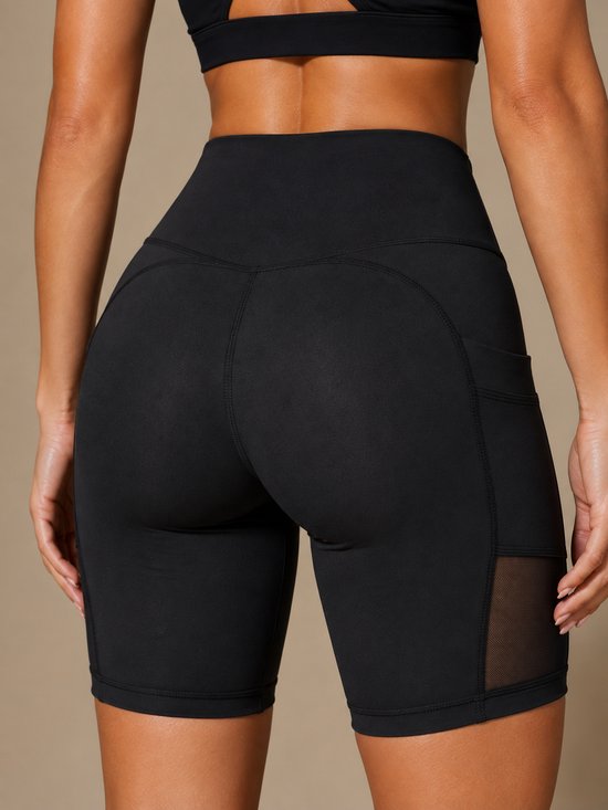 SparkNine Meshflex dames short - met zakken - stijlvolle mesh - S - zwart - hoge taille - ademend - fitness short - korte broek — afbeelding 3