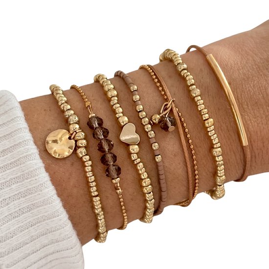Armbanden Set Dames - 7 Delige Bohemian Sieraden Set - Goudkleurige Elastische Armbanden - Trendy & Comfortabel - Perfect als Cadeau voor Vrouwen, Meisjes & Vriendinnen - Modieuze Accessoires voor Elke Gelegenheid