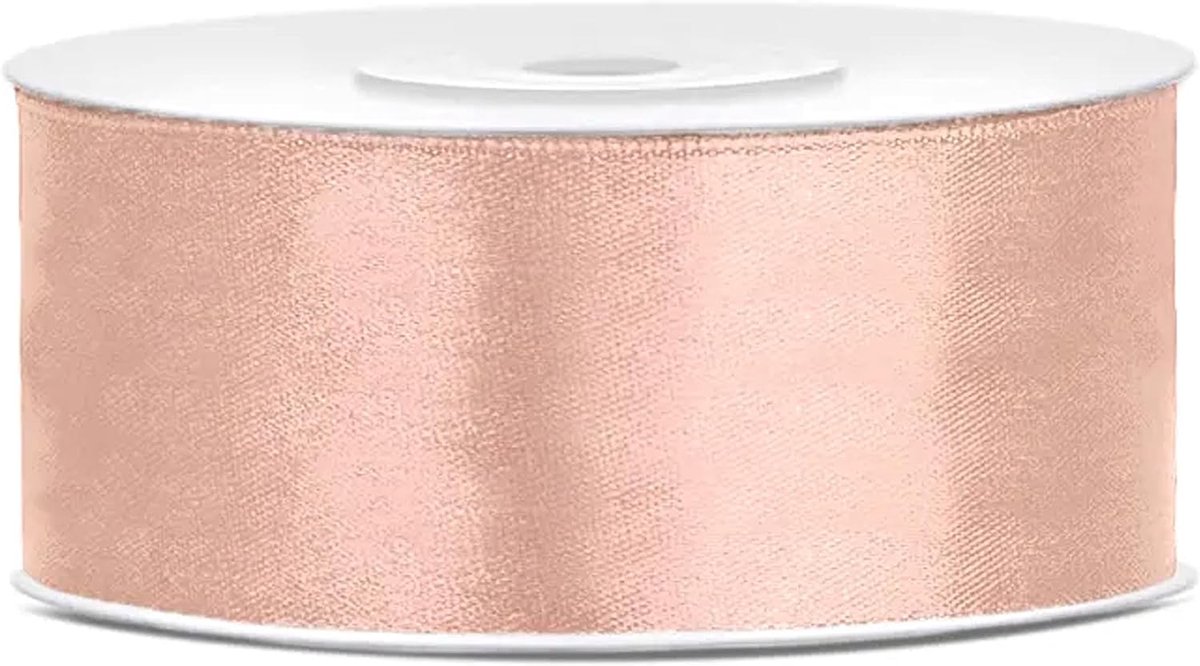 Band van dubbel satijn, 2,5 cm, perzikroze, rol, dikte 25 m, band voor bruiloft, doop, Kerstmis, Nieuwjaar, cadeau-idee