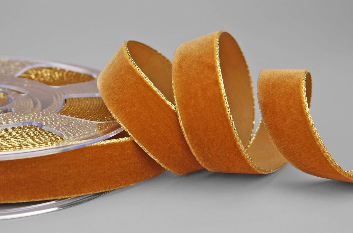 3 m x 22 mm satijnen lint 447G LICHTBRUIN goud satijn met gouden rand fluwelen velours cadeaulint lint elegant cadeauverpakking decoratie Kerstmis band naaien