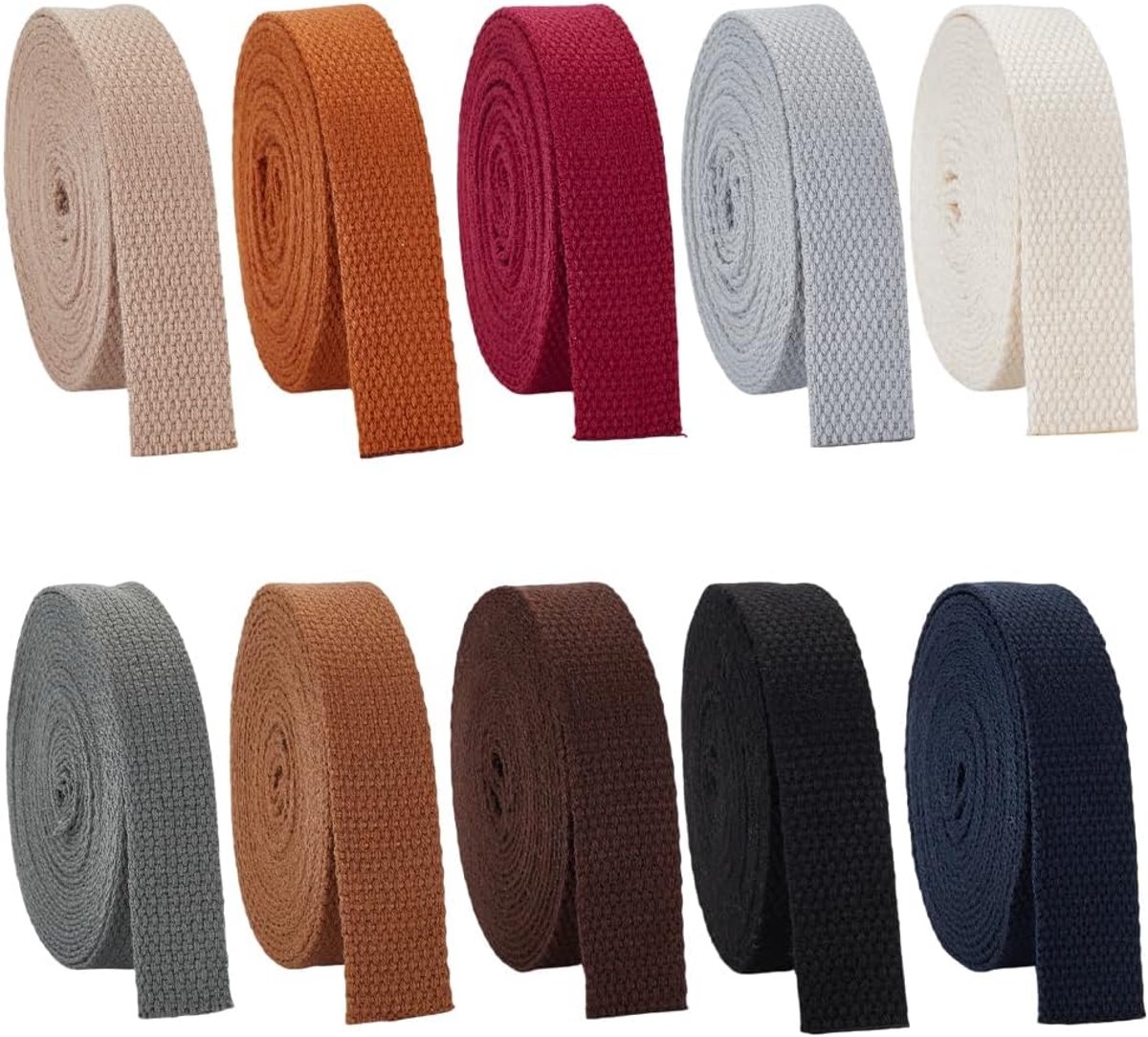 PandaHall 27,4 m katoenen band, 10 kleuren banden, 20 mm breed, geweven keperlint, tassenhandvatten, band voor draagtassen, tassenband, stof voor naaien, DIY-knutselwerk, cadeauverpakking