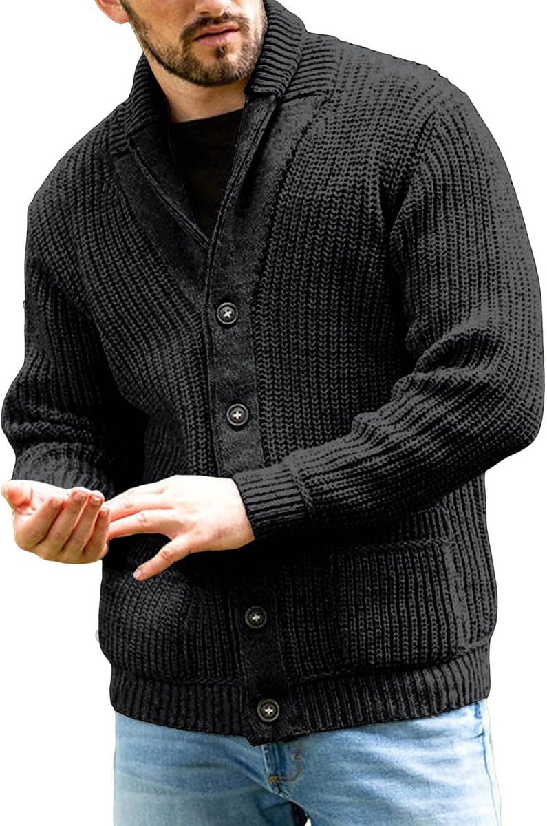 Gebreid vest heren grof gebreid cardigan casual sjaalkraag lange mouwen knoopsluiting gebreide trui tops