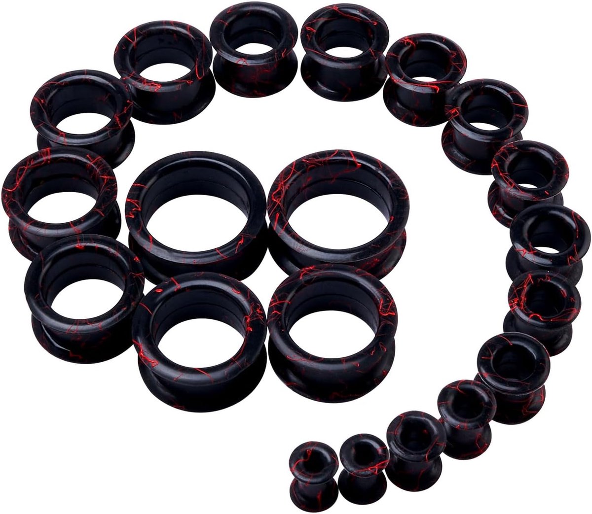 Set van 20 / 10 paar zachte / harde siliconen tunnels set uitbreidingsset oorpiercing sieraden double flared flexibele stretching expander, zwart/rood (hard)
