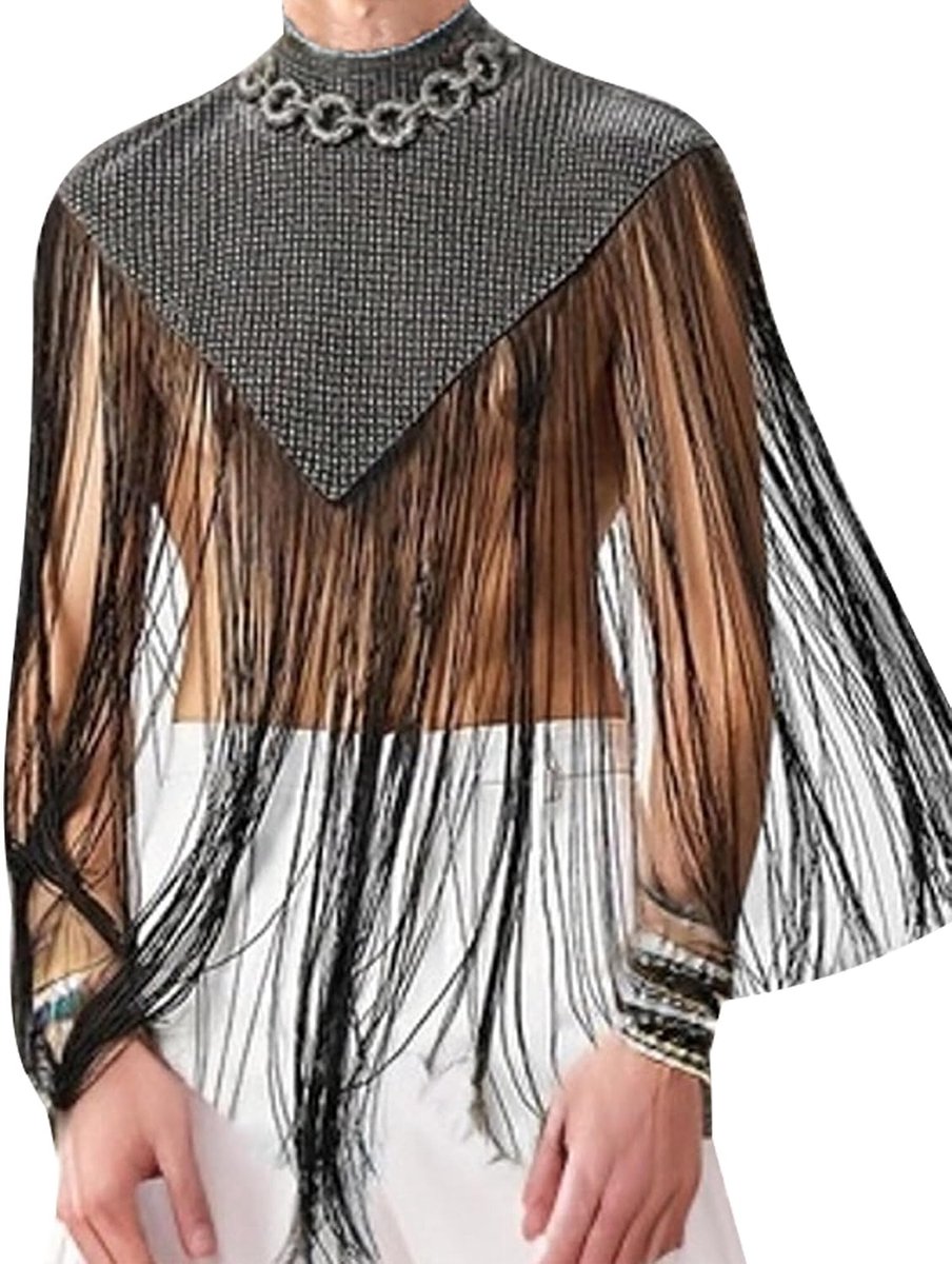 Transparante top voor heren, lange mouwen, netonderhemd, kant, blouse, mesh, prikkelend ondergoed, slim shirts, clubwear