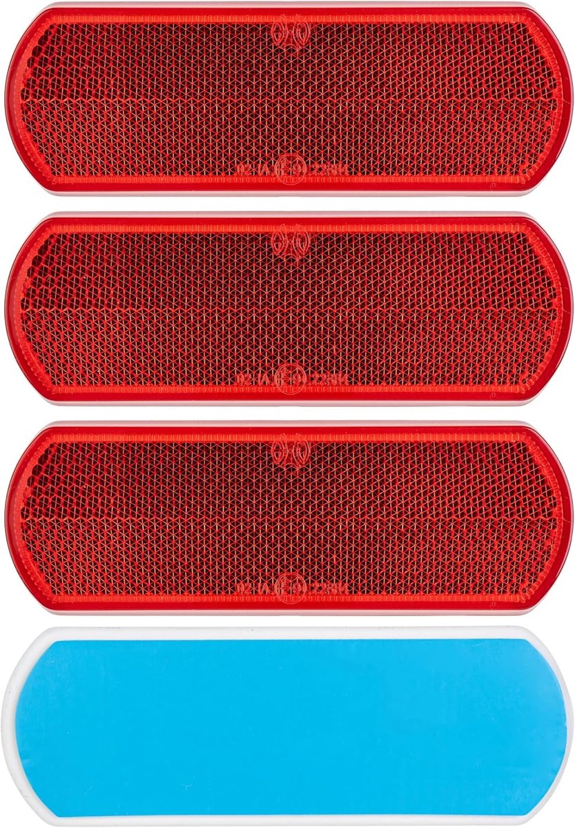 reflectoren voor opplakken, 4 st., rood, afmetingen 111 x 38 x 10 mm, E-merk, rechthoekige aanhangerreflectoren voor campers, aanhangers, kattenoog links rechts