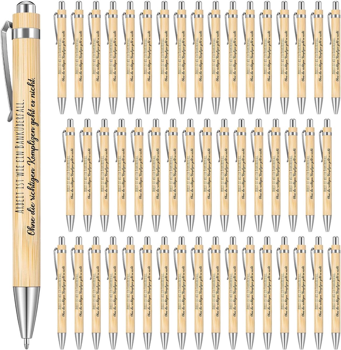 50 stuks Afscheid Cadeau Houten Balpen Set, Werk is als een Bankoverval Balpen met Gravure, Ideaal voor Medewerkers, Collegas, Afscheid of Pensionering