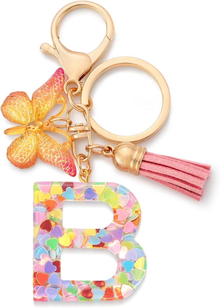 Sleutelhanger letter meisjes sleutelhanger met beginletters vlinder autosleutelhanger voor vrouwen, roze-b, S