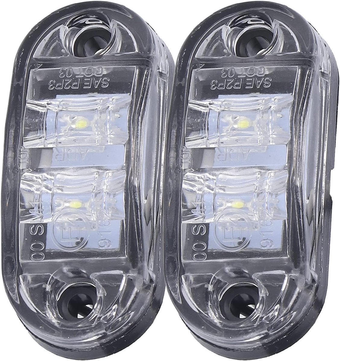 Fydun 10-30V 2 LED Markeringslicht Zijmarkeringslamp Signaal Waarschuwingslampje Voor Auto's Vrachtwagens Aanhangwagens Campers(Een witte))