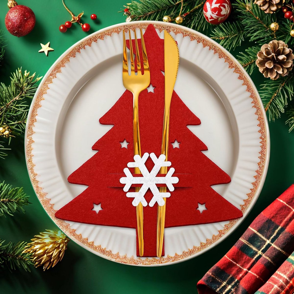 12 stuks bestekhouders van vilt Kerstmis