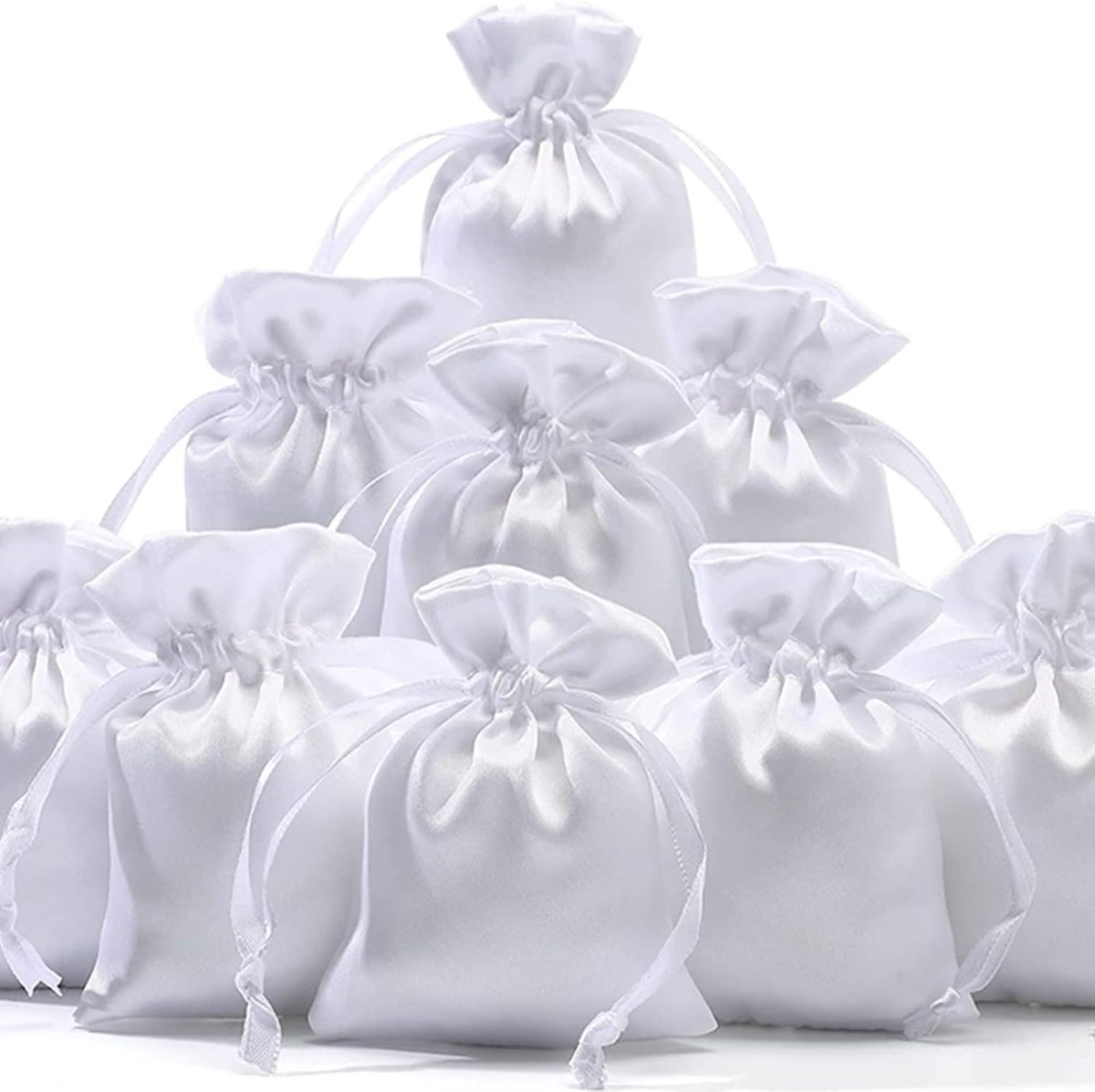 geschenkzakjes, 50 stuks, 3 x 4 trekkoord, kleine sieradenzakjes, voor bruiloft, babyshower, Kerstmis, verjaardag, wit