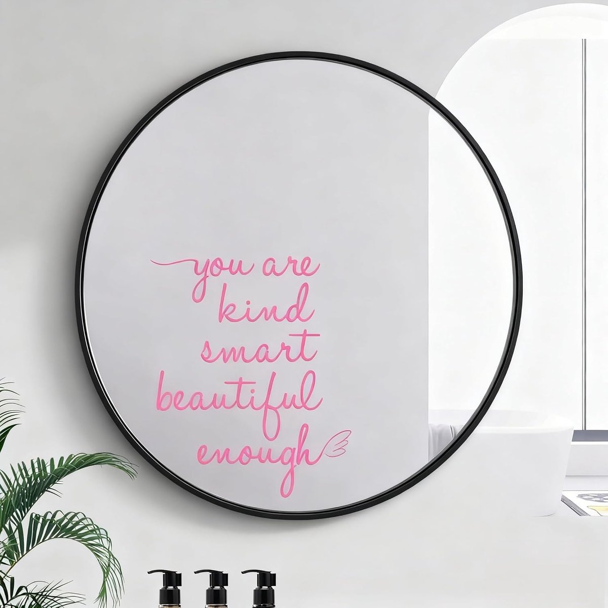 Positieve bevestiging spiegelstickers You are Kind Smart Mooi Genoeg, Badkamer Muurstickers, Vinyl Peel Stickers voor Meisjesslaapkamer, Woonkamer, Autoraam, Yogastudio (Roze)