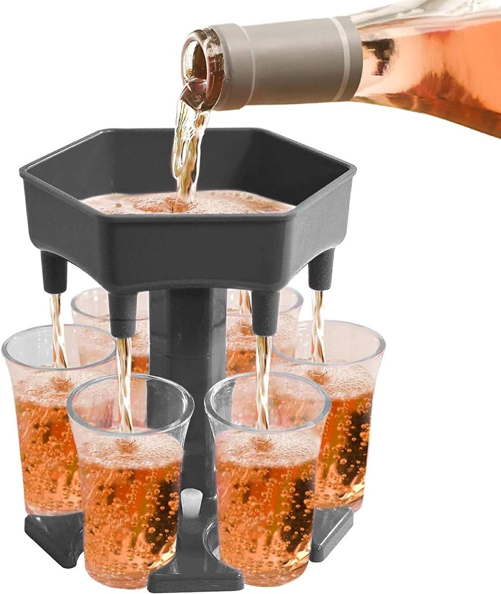 6 borrelglazendispensers en houders, Shot Dispenser Six Ways, Bar Shot Dispenser, cocktaildispenser, dispenser met slogan, drinkspelletjes wijndispenser inclusief 6 siliconen doppen (transparant)