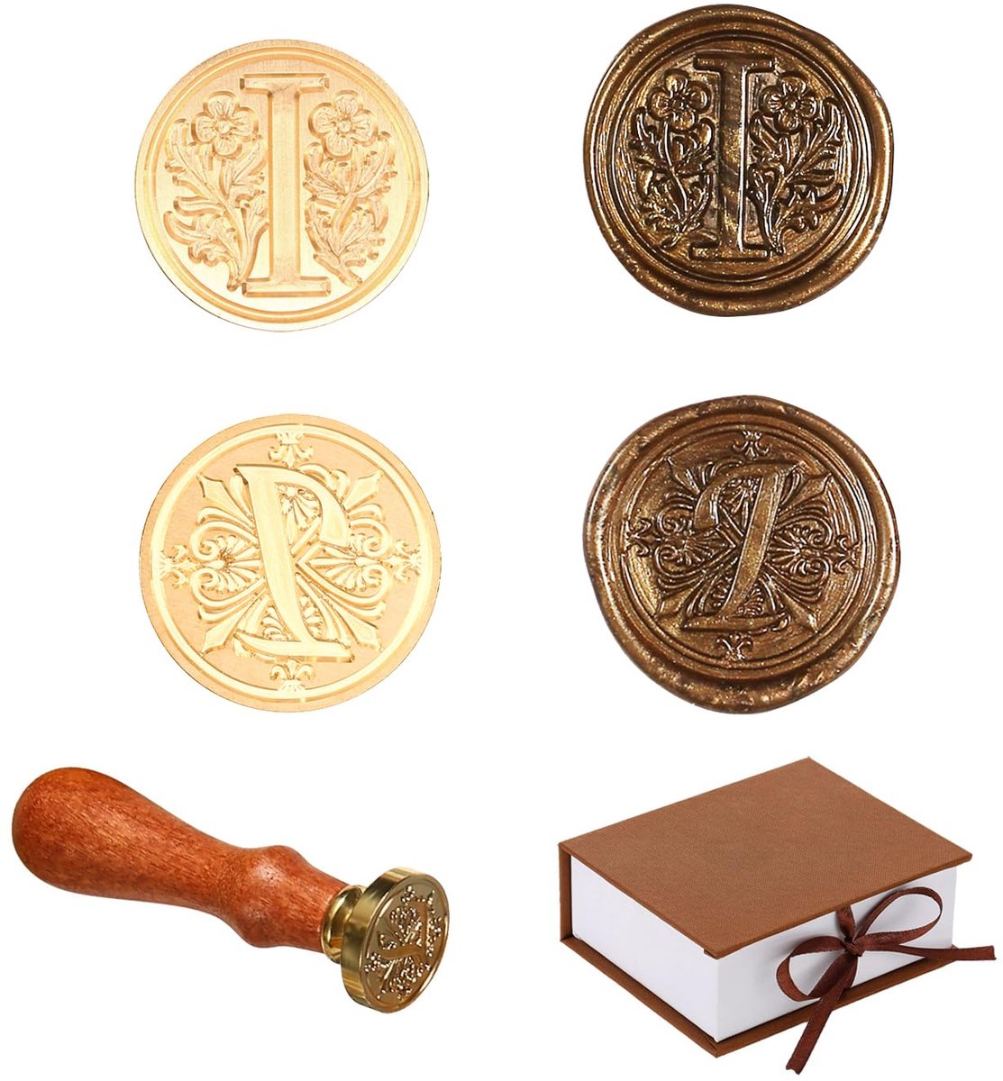 Set van 2 retro alfabet zegellak stempels, A ~ Z initialen wasstempel met houten handvat, vintage 26 letters 25 mm afneembare messing kop voor uitnodigingskaarten geschenkverpakking decor