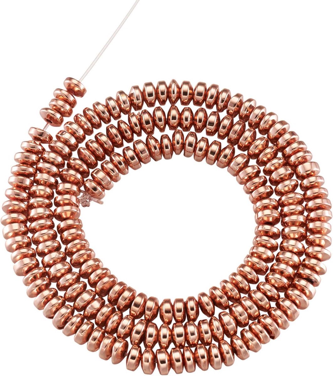 180 stuks 4 mm platte ronde Heishi spacer kralen metalen schijf munt niet-magnetische synthetische hematiet losse kralen bedels voor sieraden armband maken, roségoud