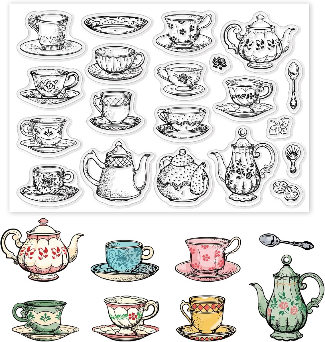 Thee Koffiekoppen Clear Stempels Middag Thee Thema Embossing Stempel Vellen Theepot Siliconen Clear Stempels Seal Rubber Stempels voor DIY Scrapbooking en Kaart Maken Papier Craft Decor